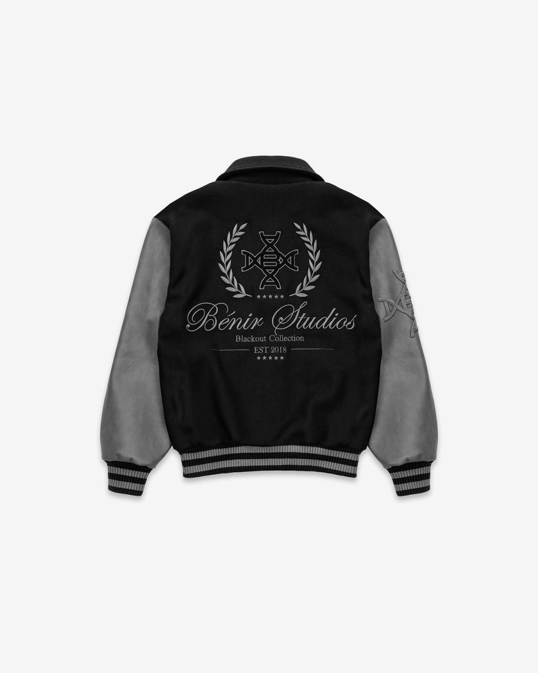Authentic leather Noir Varsity Jacket - Blackout