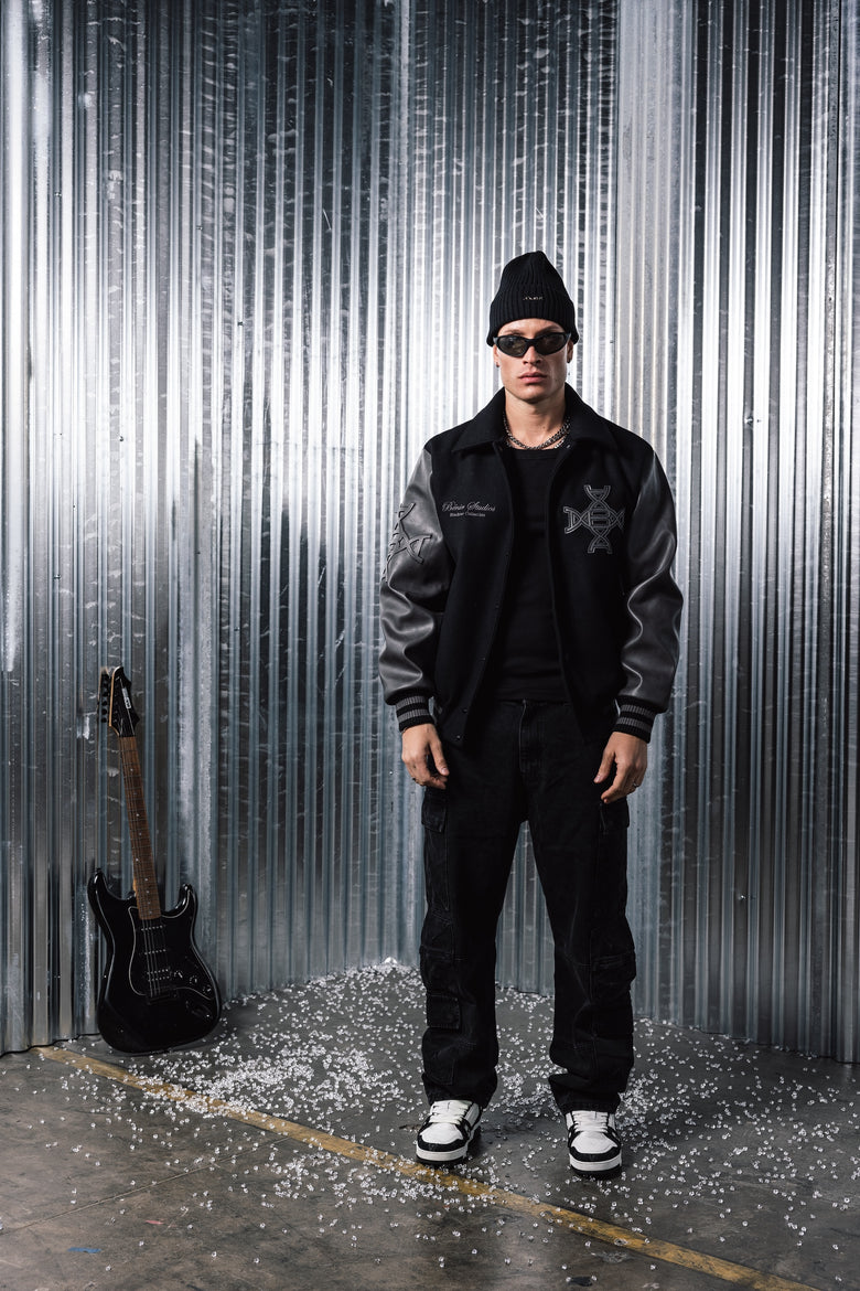 Authentic leather Noir Varsity Jacket - Blackout