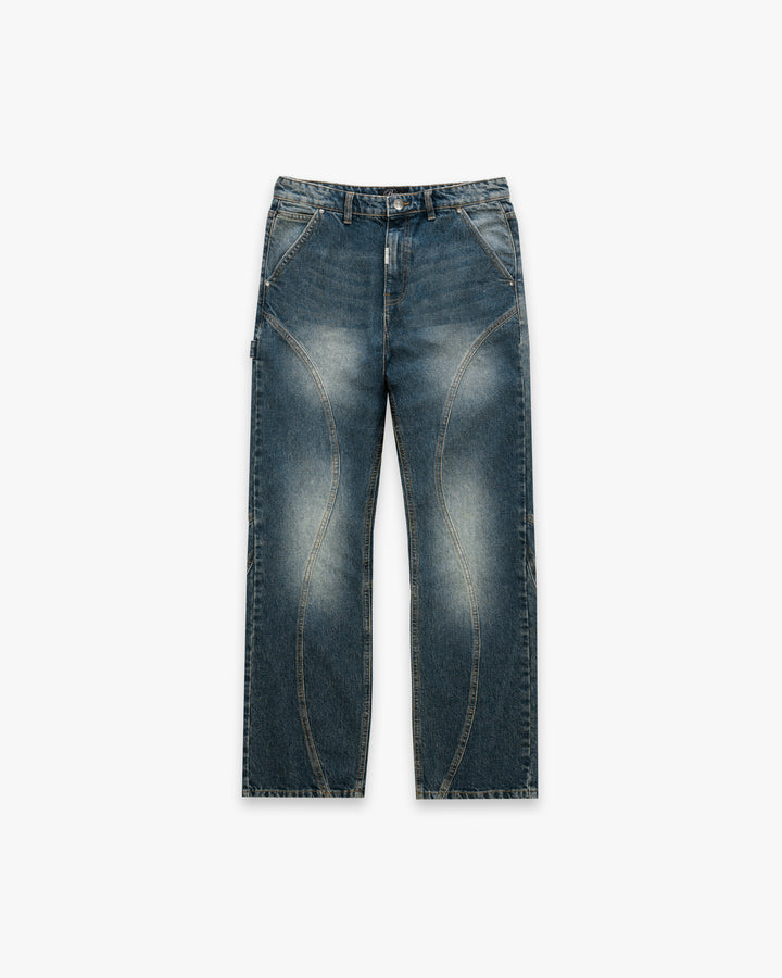 Twist Seam Relaxed Denim - Washed Blue