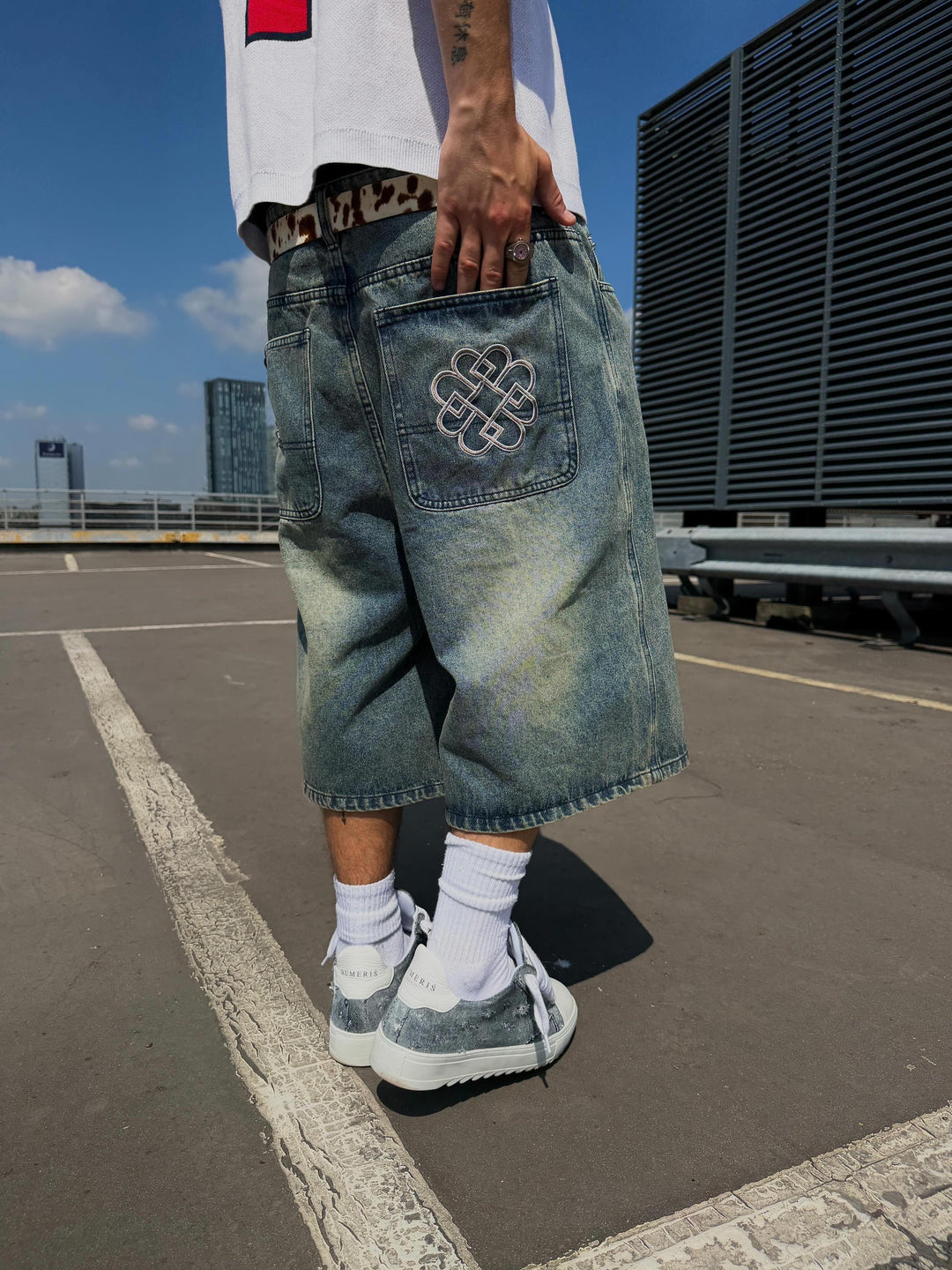 Oversized Denim Jorts - Rust Blue