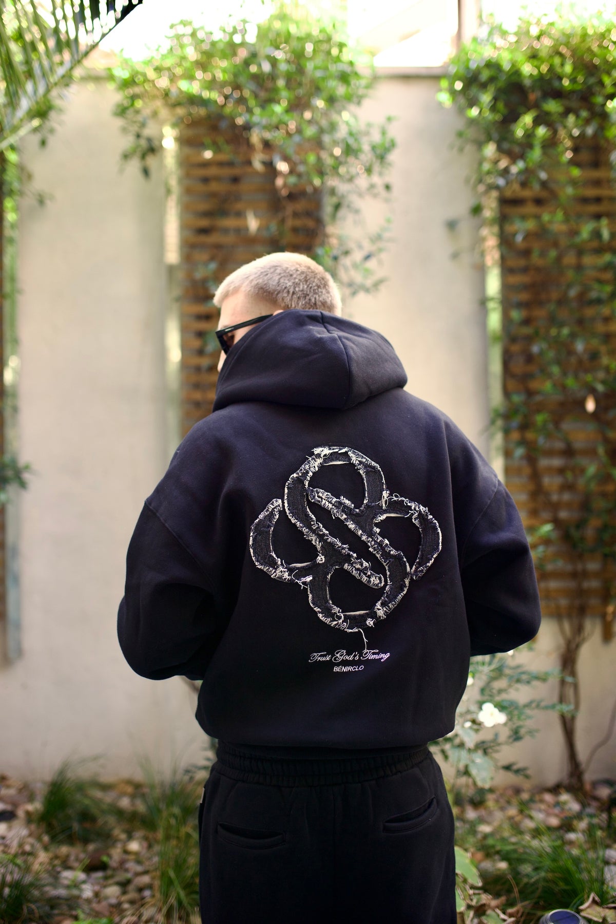 God's Timing Distressed Zip Hoodie - Black