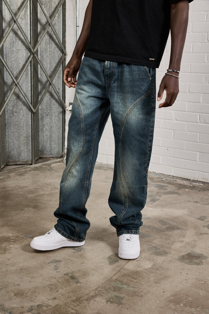 Twist Seam Relaxed Denim - Washed Blue