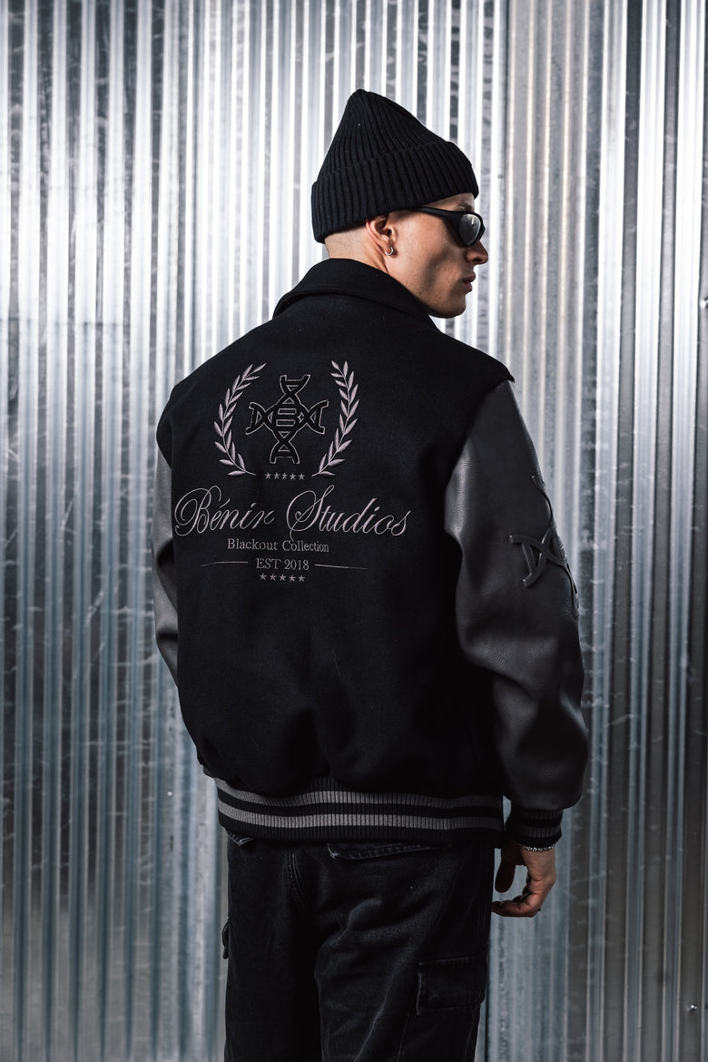 Authentic leather Noir Varsity Jacket - Blackout