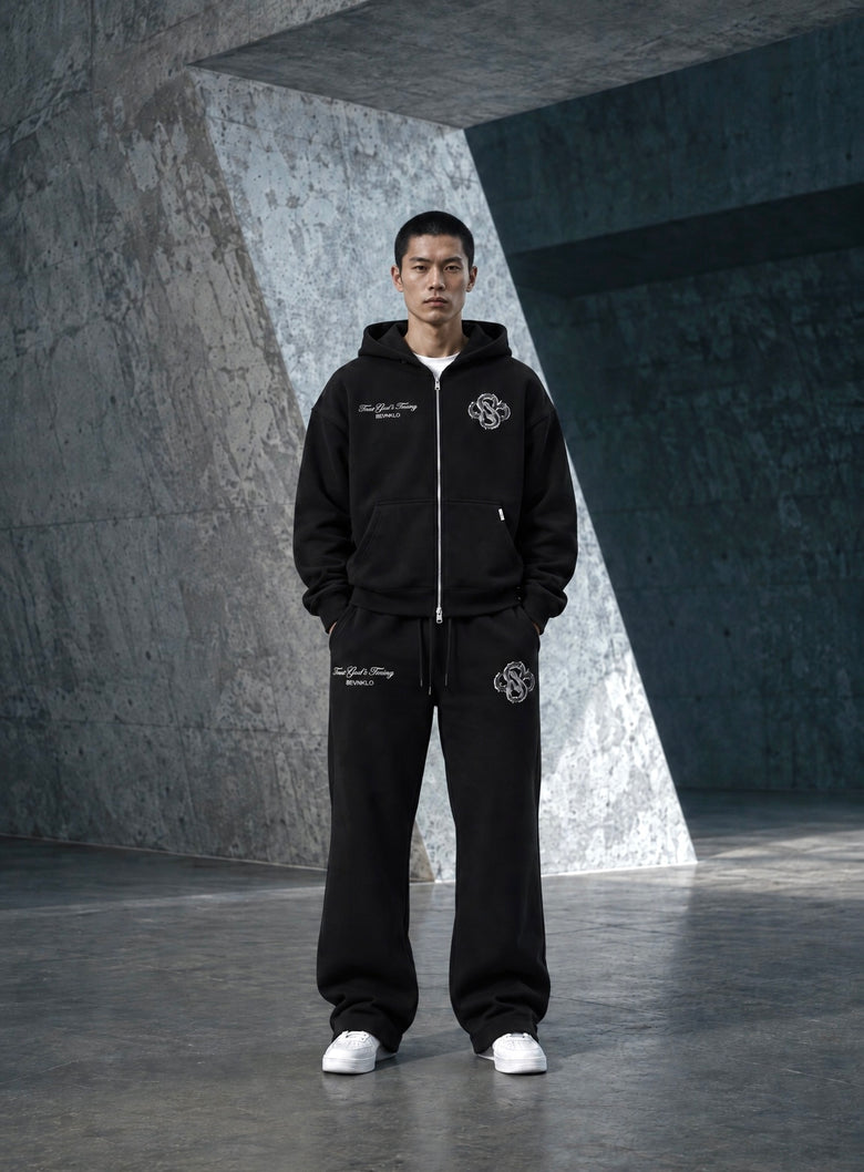 God's Timing Distressed Joggers - Matte Black