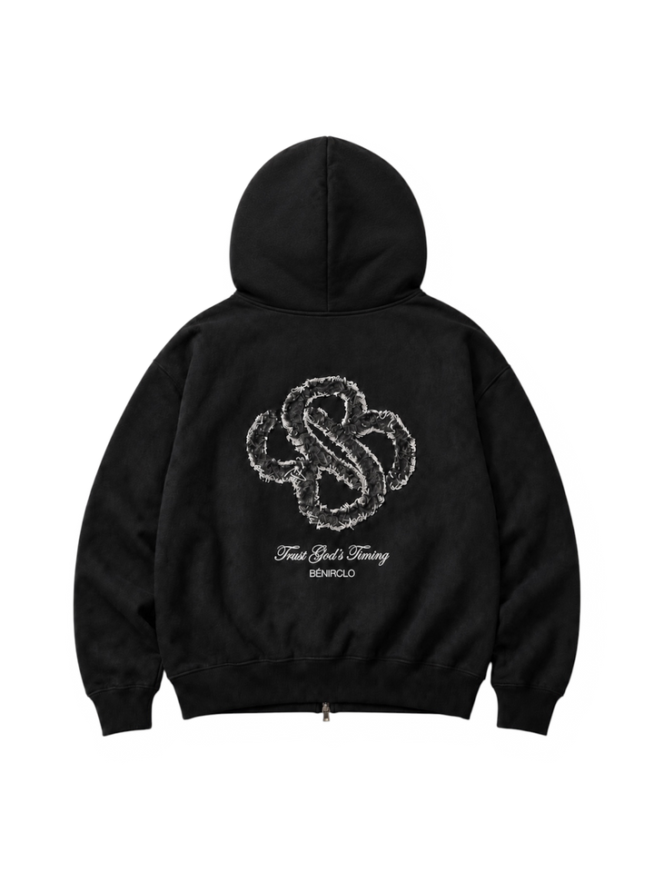TGT Distressed Zip Hoodie - Black