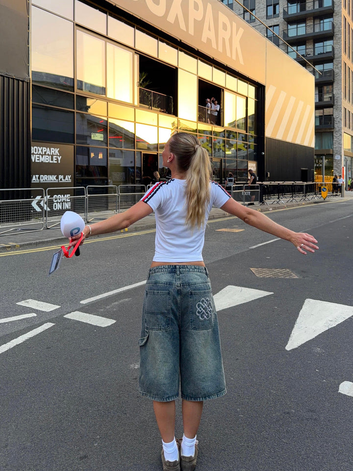 Oversized Denim Jorts - Rust Blue