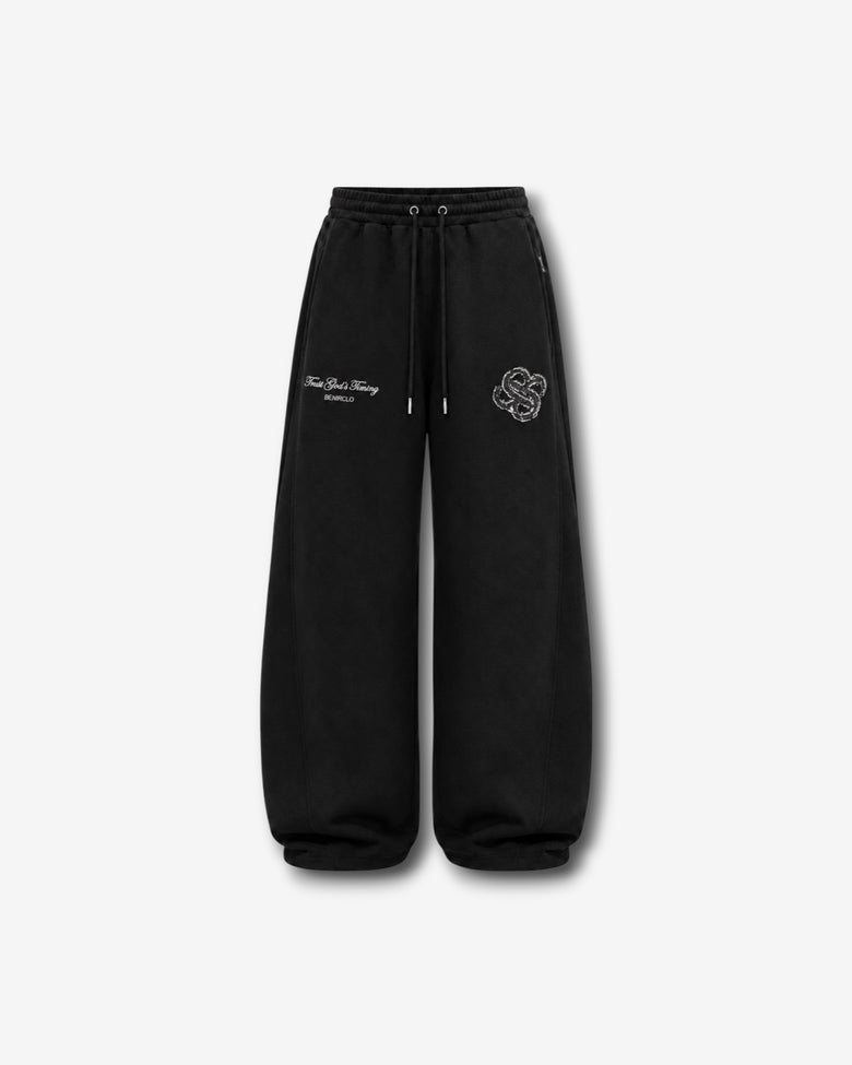God's Timing Distressed Joggers - Matte Black